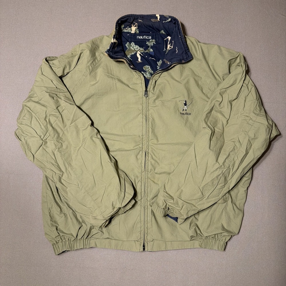 Vintage Nautica Reversible Golf Jacket Rare Green/blue Large